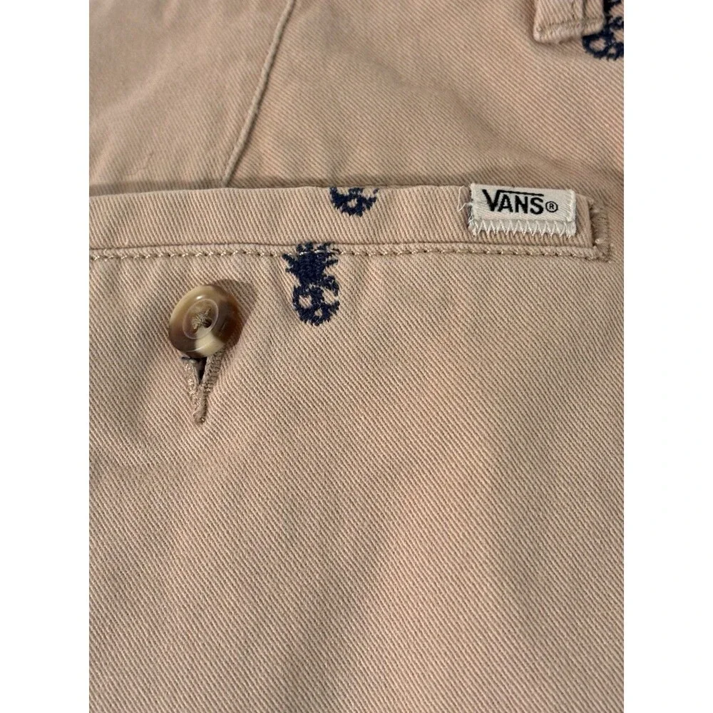 VANS Y2K Skater Surfer Beige Cotton Khaki Chino Shorts Pineapple Skull, Size 34W